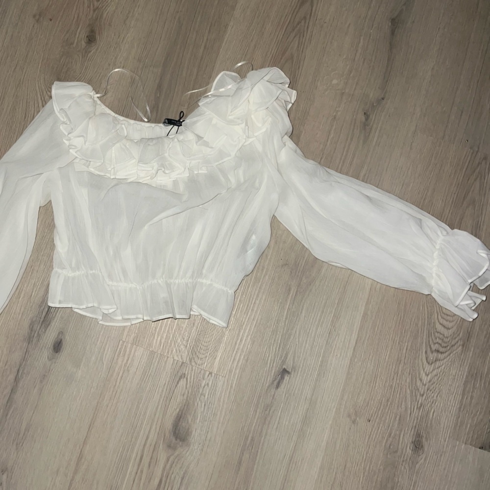Zara White Ruffle Blouse XL | Long Sleeve Cotton Romantic Top NWT - Picture 14 of 15